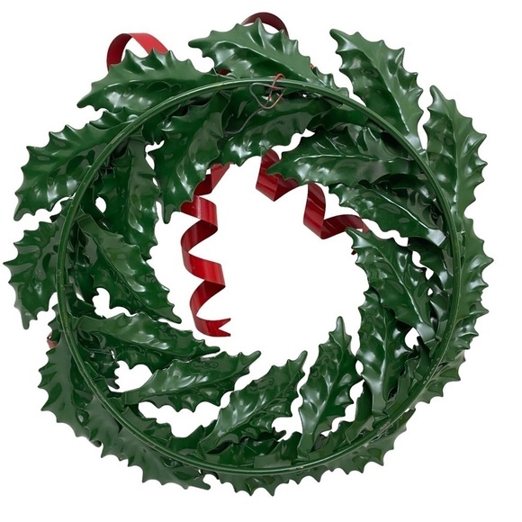 Metal Wreath Centerpiece w/ 4 Napkin Rings Department 56 Green Holly Christmas - Picture 6 of 11